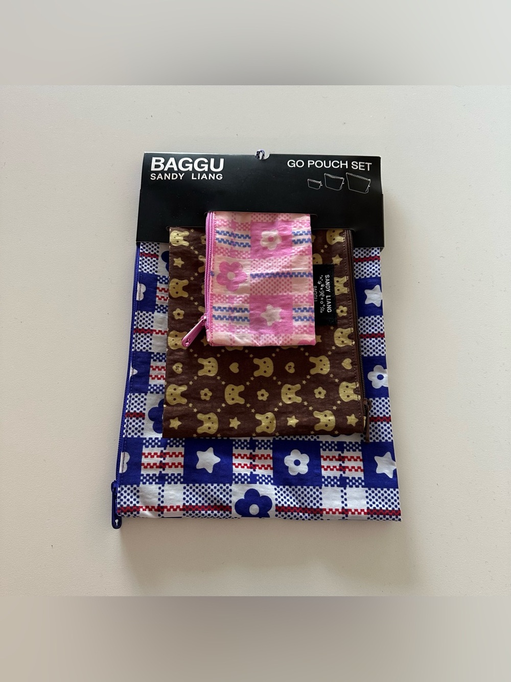 NEW Baggu Sandy Liang Go Pouch Set Bunny Plaid Market Nylon
New with tags, no